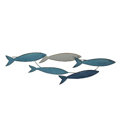 Zeckos 34 Inch Blue Metal School of Fish Coastal Wall Decor Sculpture Nautical Beach Home Art Abstract Decoration Image 1