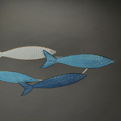 Zeckos 34 Inch Blue Metal School of Fish Coastal Wall Decor Sculpture Nautical Beach Home Art Abstract Decoration Image 3