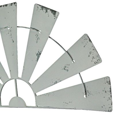 Zeckos 35 Inch Weathered White Finish Metal Half-Windmill Wall Sculpture Rustic Home Decor Art Image 2