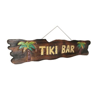 Zeckos 39 In. Hand Carved `Tiki Bar` Sign with Palm Trees Polynesian Wall Decor Image 1