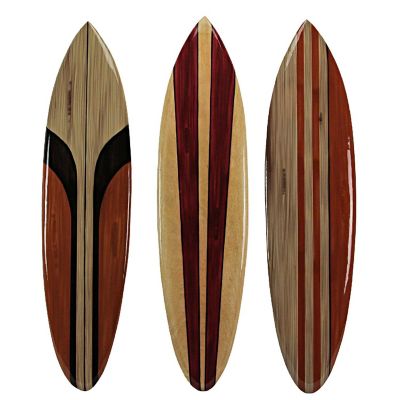 Zeckos 39 In Hand Carved Painted Wooden Surfboard Wall Hanging Decor Beach Art Set of 3 Image 1