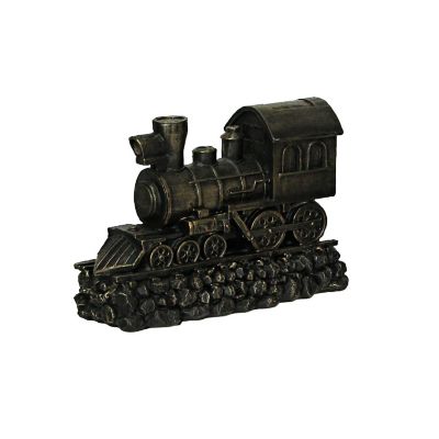 Zeckos Antique Bronze Finish Steam Locomotive Decorative Bookends Set for Train Enthusiasts - Vintage Style Book End Shelf Decor Art -  Each 9.25 Inches Long Image 1
