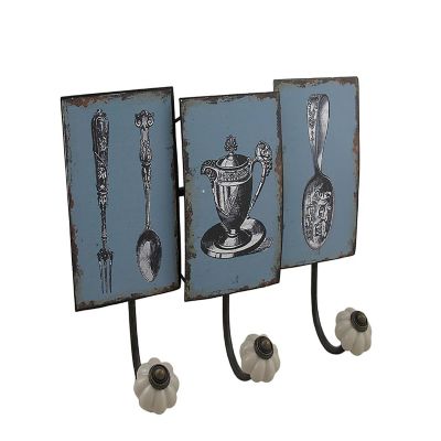 Zeckos Antique Style Tea Service Distressed Finish Decorative Wall Hook Image 1