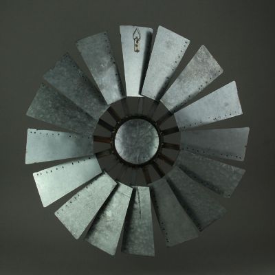 Zeckos Antiqued Galvanized Metal Windmill Wall D&#233;cor Hanging 21 Inches in Diameter Image 1