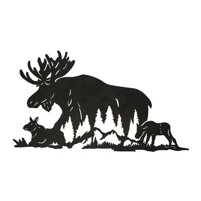 Zeckos Black Laser Cut Metal Moose Family Wall Decor Rustic Cabin Home Decor Art Plaque Image 1