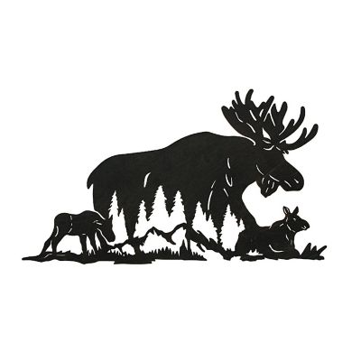 Zeckos Black Laser Cut Metal Moose Family Wall Decor Rustic Cabin Home Decor Art Plaque Image 2