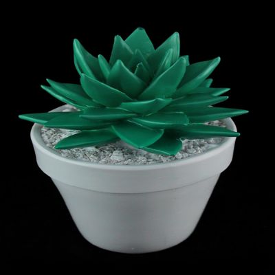 Zeckos Bright Green Mini Ceramic Succulent in White Round Planter Image 1