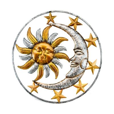 Zeckos Celestial Sun Moon and Stars Indoor Outdoor 17 inch Metal Wall Hanging Sculpture Image 1