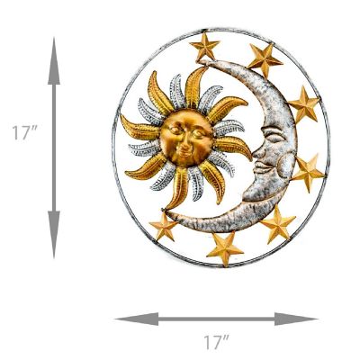 Zeckos Celestial Sun Moon and Stars Indoor Outdoor 17 inch Metal Wall Hanging Sculpture Image 1