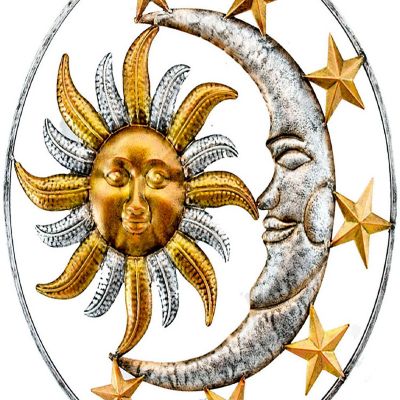 Zeckos Celestial Sun Moon and Stars Indoor Outdoor 17 inch Metal Wall Hanging Sculpture Image 2