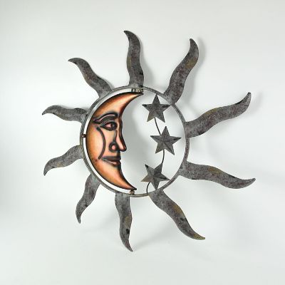 Zeckos Celestial Sun Moon and Stars Indoor Outdoor 28 inch Metal Wall D&#233;cor Hanging Sculpture Image 1