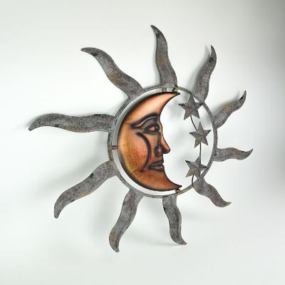Zeckos Celestial Sun Moon and Stars Indoor Outdoor 28 inch Metal Wall D&#233;cor Hanging Sculpture Image 2