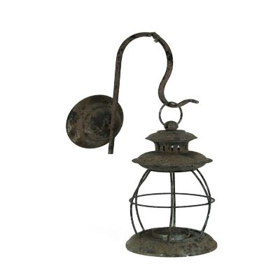 Zeckos Distressed Metal Vintage Lantern Wall Mounted Candle Sconce Western D&#233;cor Image 1