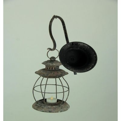 Zeckos Distressed Metal Vintage Lantern Wall Mounted Candle Sconce Western D&#233;cor Image 2