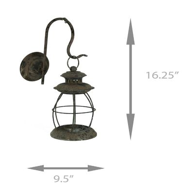 Zeckos Distressed Metal Vintage Lantern Wall Mounted Candle Sconce Western D&#233;cor Image 3