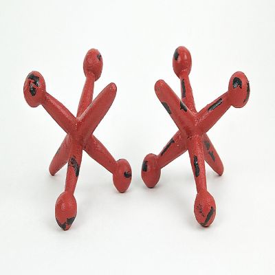 Zeckos Distressed Red Enamel Painted Cast Iron Giant Jack Shaped Bookends Image 1