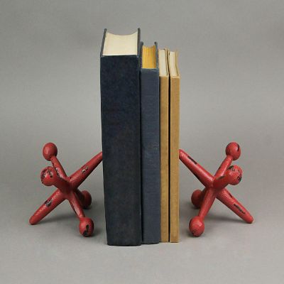 Zeckos Distressed Red Enamel Painted Cast Iron Giant Jack Shaped Bookends Image 3