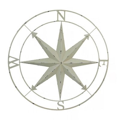 Zeckos Off-White Indoor Outdoor Metal Nautical Compass Rose Wall D&#233;cor Sculpture 39.5 Inch Diameter Image 1