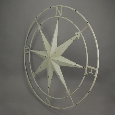 Zeckos Off-White Indoor Outdoor Metal Nautical Compass Rose Wall D&#233;cor Sculpture 39.5 Inch Diameter Image 1