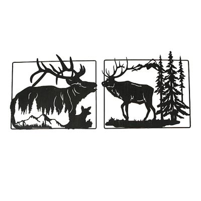 Zeckos Set of 2 Black Laser Cut Metal Elk Wall Hangings Cabin Decor Rustic Home Decorative Art Western D&#233;cor Image 1