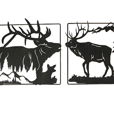 Zeckos Set of 2 Black Laser Cut Metal Elk Wall Hangings Cabin Decor Rustic Home Decorative Art Western D&#233;cor Image 1