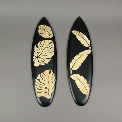 Zeckos Set Of 2 Hand Carved Tropical Leaf Surfboard Wall Art 20 In Image 3
