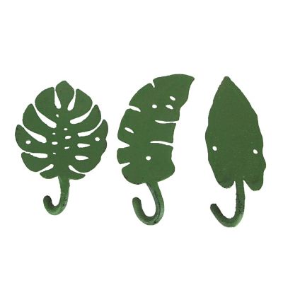 Zeckos Set of 3 Cast Iron Green Tropical Leaf Decorative Wall Hooks Towel Hanger Rack Image 2