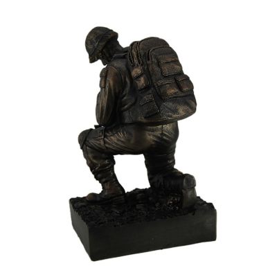 Zeckos Silent Salute Kneeling Military Soldier with Rifle In Ground Statue Image 2
