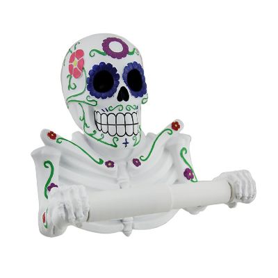 Zeckos Smelly Skelly White Day of the Dead Sugar Skull Toilet Tissue Holder Image 1