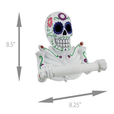 Zeckos Smelly Skelly White Day of the Dead Sugar Skull Toilet Tissue Holder Image 1