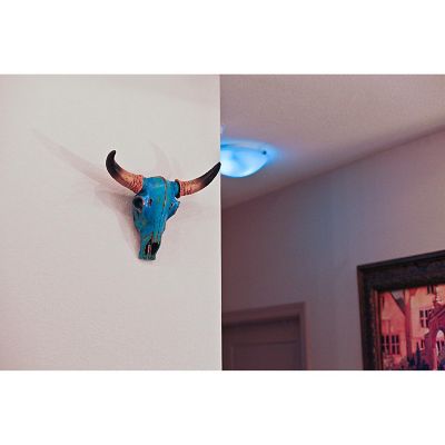 Zeckos Turquoise Blue Bull Skull Wall Sculpture - Southwestern Decor Accent - 13 Inches High - Resin Steer Head - Unique Tie-Dye Pattern - Eye-Catching Home Art Image 3