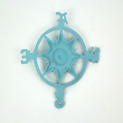 Zeckos Weathered Blue Cast Iron Nautical Compass Rose Wall Hanging Image 2