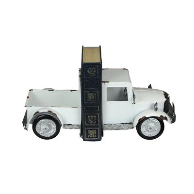 Zeckos Weathered White Finish Vintage Pickup Truck Metal Bookends Front and Back Western D&#195;&#169;cor Image 2