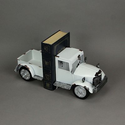 Zeckos Weathered White Finish Vintage Pickup Truck Metal Bookends Front and Back Western D&#195;&#169;cor Image 3