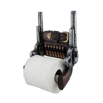 Zeckos Wipe of the Wild West Rustic Double Six Shooter Cowboy Toilet Paper Roll Holder Western Bathroom Decor Image 1