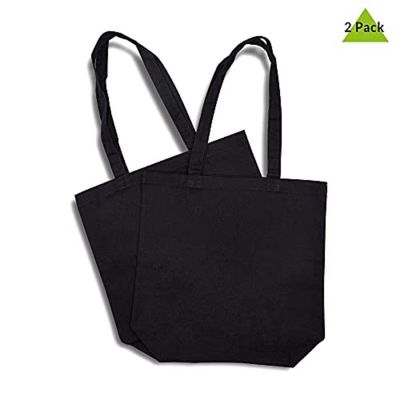 Zenpac- 16x16x5 Inch 2 Pack Black Reusable Cotton Canvas Tote Bags with Shoulder Handles Image 3