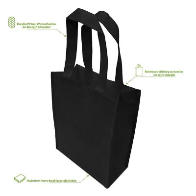 Zenpac- Black Fabric Small Reusable Bags with Handles for Retail Stores 12 Pack 8x4x10 Image 2