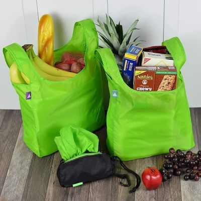 Zenpac- Green Ripstop Nylon Grocery Bags with Pouch Compact 5 Pack ...