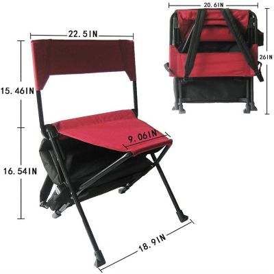 Zenree Folding Backpack Camping Chairs - Portable Outdoor Sports Chair/Stool with Cooler Bag and Backrest, Red Image 2