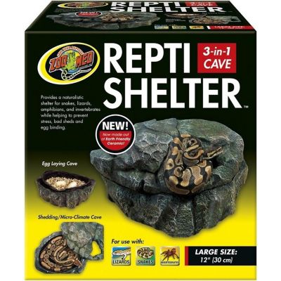 Zoo Med Repti Shelter 3-in-1 Cave Terrarium Hideaway Black, Large 12 Inches Image 1