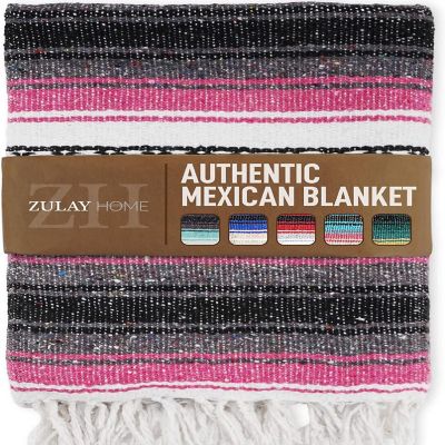 Zulay Home Hand Woven Mexican Blankets (Gray Fuchsia) Image 1