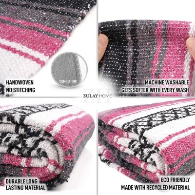 Zulay Home Hand Woven Mexican Blankets (Gray Fuchsia) Image 3