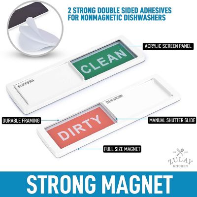 Zulay Kitchen Dishwasher Clean Dirty Magnet Sign White Image 1