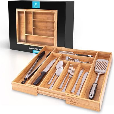 Zulay Kitchen Expandable Bamboo Kitchen Drawer Organizer Image 1