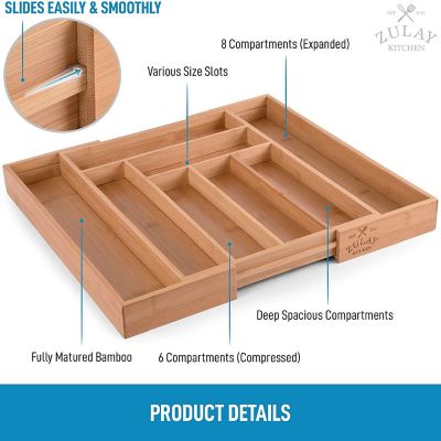 Zulay Kitchen Expandable Bamboo Kitchen Drawer Organizer Image 1