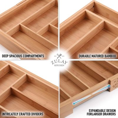 Zulay Kitchen Expandable Bamboo Kitchen Drawer Organizer Image 3