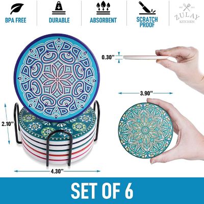 Zulay Kitchen Mandala Coasters with Holder & Cork Base - Set Of 6 Image 2