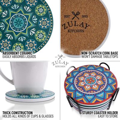 Zulay Kitchen Mandala Coasters with Holder & Cork Base - Set Of 6 Image 3