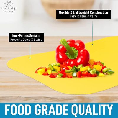 Zulay Kithen Flexible Cutting Board Mats - Set of 3 Curved Edge (Yellow, Apricot, Grape) Image 2