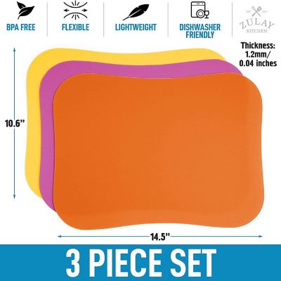 Zulay Kithen Flexible Cutting Board Mats - Set of 3 Curved Edge (Yellow, Apricot, Grape) Image 3